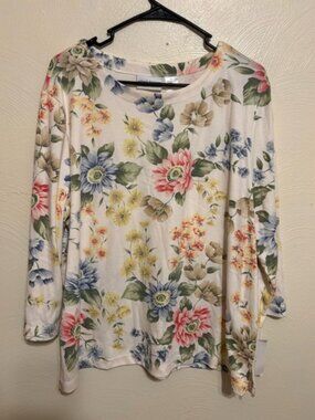 Alfred Dunner XL Floral Knit Top 3/4 Sleeve Rhinestone Embellished NWT